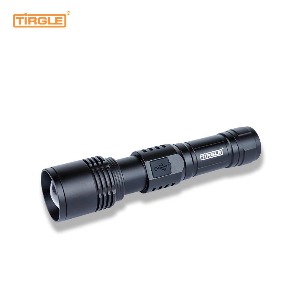 HL-5010 Three-speed switch strong and weak flashing waterproof aluminium alloy telescopic dimming power display Type-C rechargeable USB power output torch